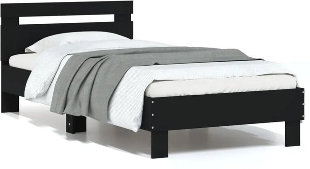 vidaXL Bettgestell mit Kopfteil aus Holzwerkstoff in Schwarz, B/T/H: 90 x 200 x 103 cm - Bild 1
