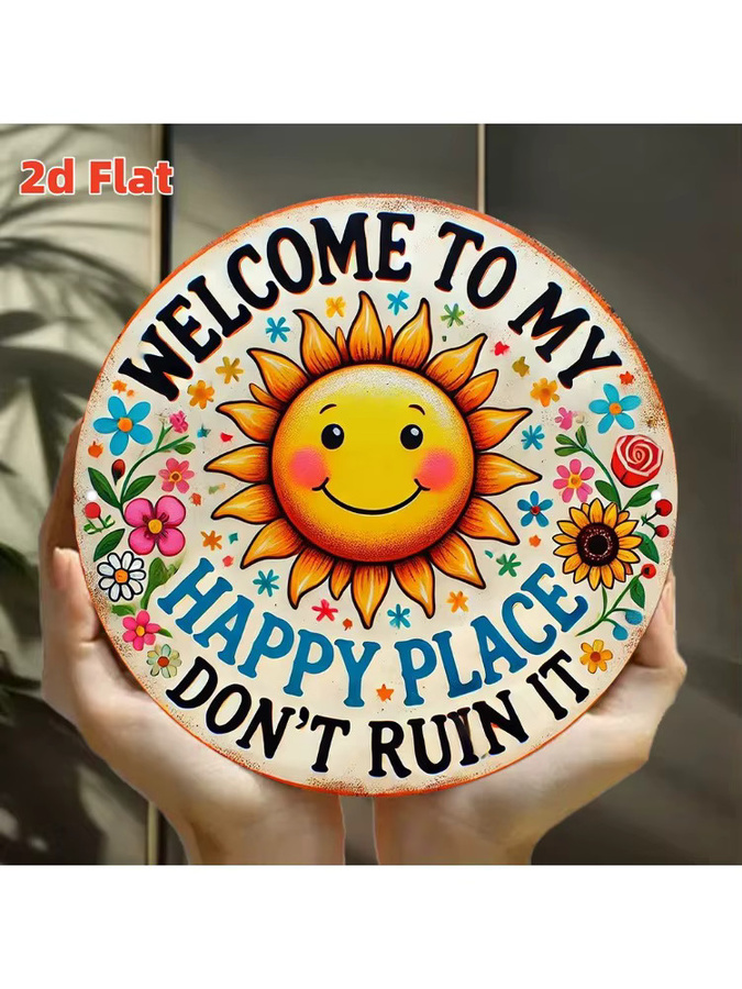 2Dflat Whimsical Playground Willkommensschild aus Aluminium in Orange mit Sonne und Blumen Design, B/H: 20 x 20 cm - Bild 6