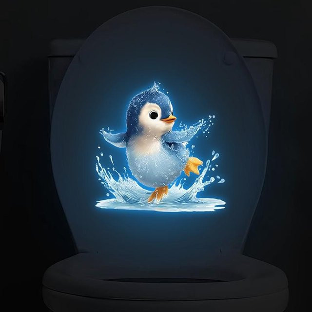 Selbstklebender Leuchtender Pinguin Wandaufkleber für das Badezimmer in Blau von SheyIn - Bild 1