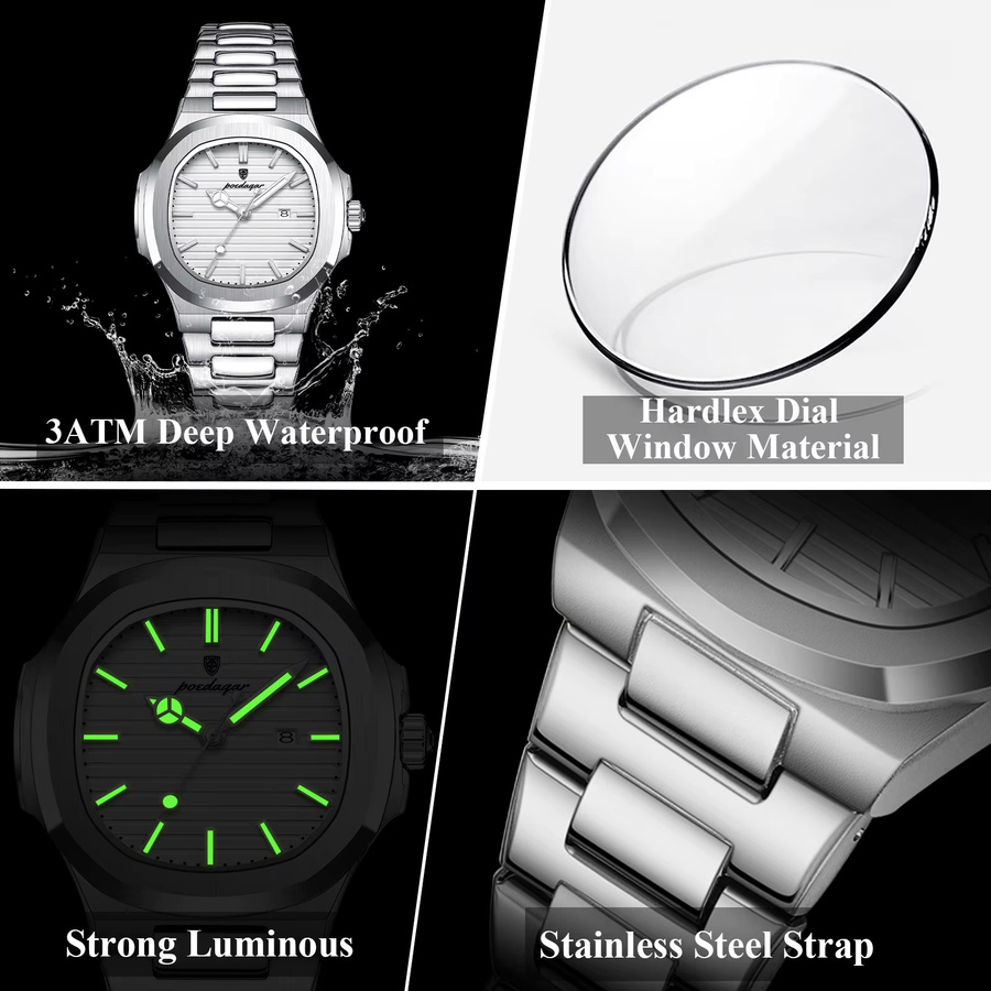 POEDAGAR Armbanduhr, Quarz, Edelstahl, Silber, Damen, Datum - Bild 4