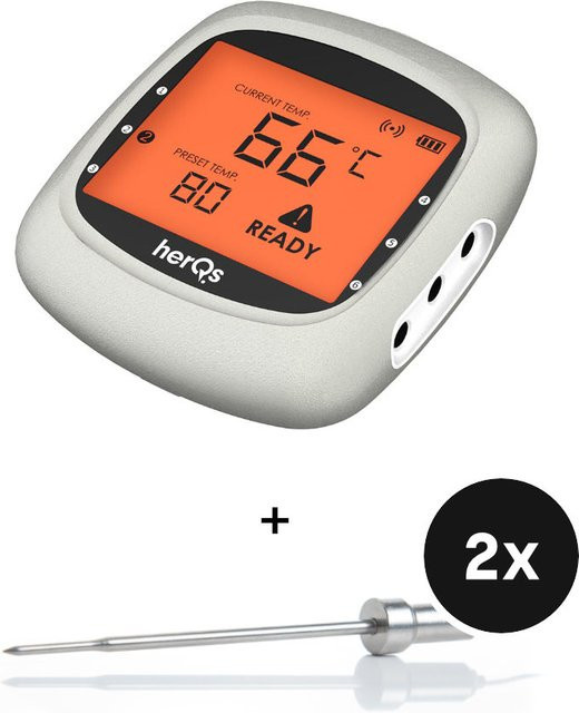 HerQs Set mit EasyBBQ Pro Bluetooth Grillthermometer und Zusatz-Grillsonden in Silber mit App-Steuerung und Temperaturkontrolle - Bild 1