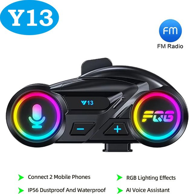 XINOWY Y13 Motorradhelm-Headset mit Bluetooth V6.0, Stereo FM-Radio, CVC+DSP Geräuschunterdrückung, RGB-Lichteffekten und IP56 Wasserdichtigkeit in Schwarz - Bild 1
