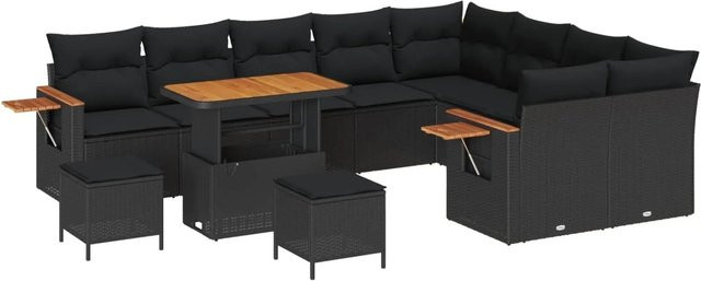 vidaXL Gartensofa-Set mit Tisch und 12 Kissen in Schwarz aus Poly-Rattan und pulverbeschichtetem Stahl - Bild 1