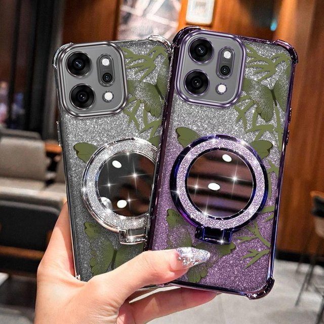 Grüne Schmetterlings Handyhülle mit Lanyard und Ständer für OPPO Reno 14, 14Pro, 14F, 13F, 12, 12Pro, 12F, 11, 11F, 10, 10Pro - Bild 1