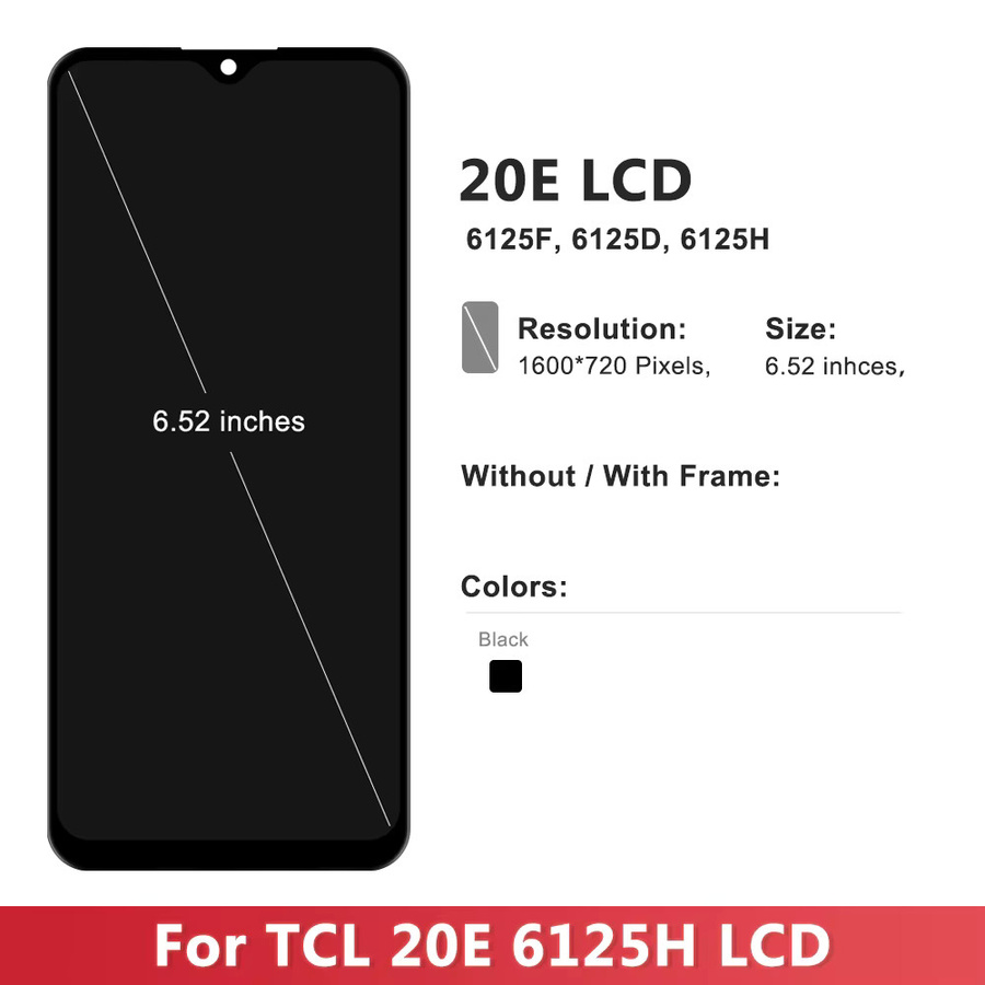 TCL 20E LCD Display Touchscreen Rahmen Digitizer Montage Ersatz in Schwarz mit 6,52 Zoll für Modelle 6125F, 6125D, 6125H - Bild 2