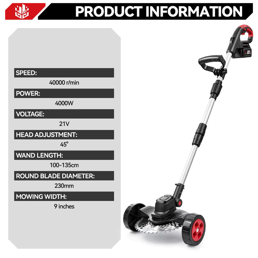 ONEVAN Bürstenloser elektrischer Rasenmäher 9 Zoll, faltbarer kabelloser Rasentrimmer in Schwarz, kompatibel mit Makita LXT 18V Akku - Bild 5