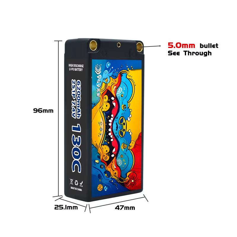 VSVAW Li-Ion Lipo-Akku 2S 7,4V 5500mAh 130C Shorty-Ersatzakku für RC-Autos Allradantrieb Offroad Multicolor - Bild 2