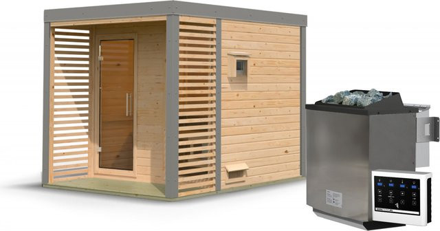 Saunahaus ARES 2 in Graualuminium mit 9.0 kW BioKombiofen und Steuergerät, Naturbelassen, B: 231 cm, H: 276 cm, Wandstärke: 38 mm - Bild 1