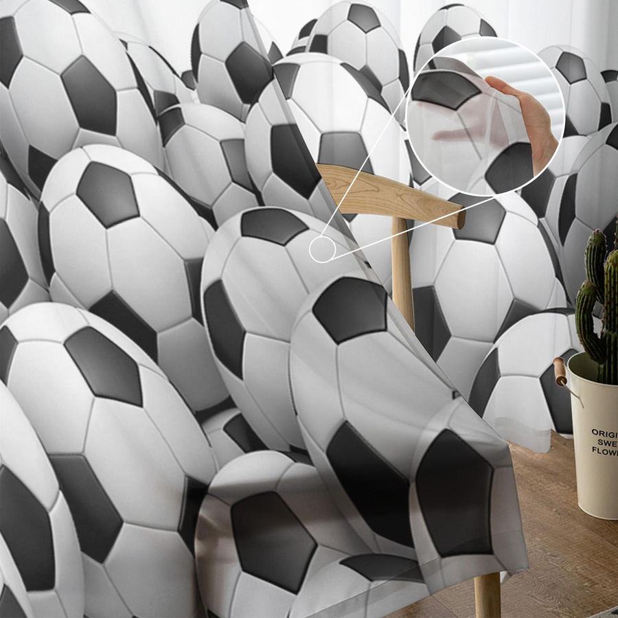 Fußball Motiv Gardine aus Tüll Voile Organza in Weiß, Breite: 135 cm, Höhe: 115 cm - Bild 2