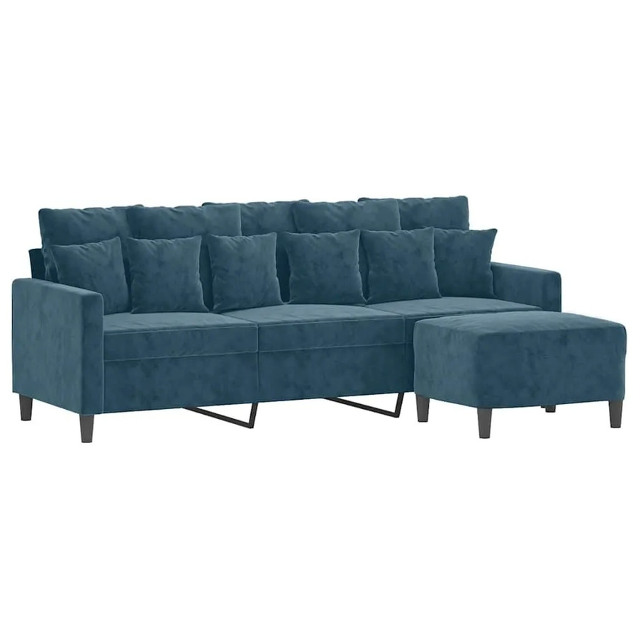 vidaXL 3-Sitzer-Sofa mit passendem Fußhocker aus Samt in Blau - Bild 2