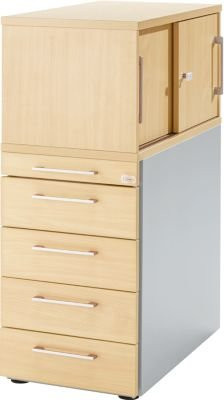 Schäfer Shop Genius Standcontainer mit Aufsatzschrank und Schiebetür, abschließbar, Ahorn-Dekor, Beige/Braun - Bild 1