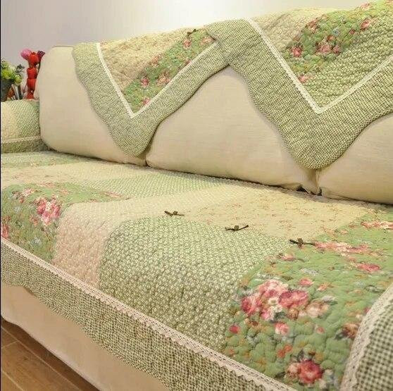 Grüner Sofabezug aus gewaschener Baumwolle mit floralem Muster im Landhausstil für Ecksofas, B/H: 180 x 70 cm - Bild 1