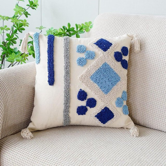 JMG Clothing Bestickte Kissenhülle im Boho-Stil mit geometrischem Muster, Weiß, B/B: 45 x 45 cm - Bild 1