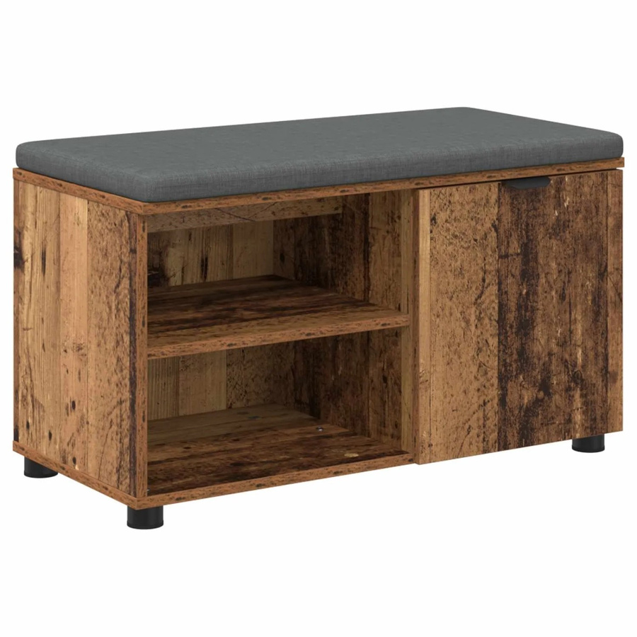 vidaXL Flurbank aus Altholz mit Kissen und Regal mit Tür in Braun, B/T/H: 80 x 38 x 46 cm - Bild 2