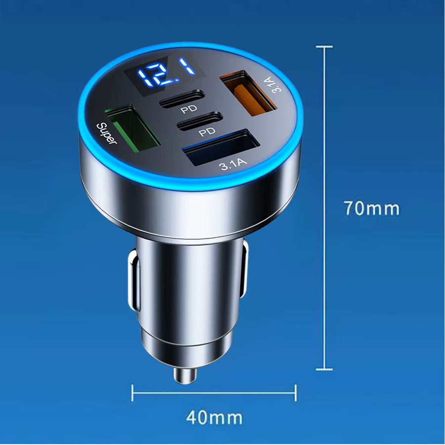 Kebidumei Auto Ladegerät mit 250W Schnellladefunktion, 3 USB und 2 PD USB-C Anschlüssen, Farbe: Silber - Bild 3
