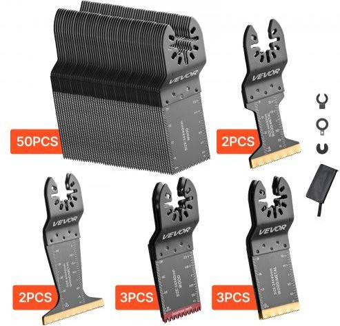 VEVOR 60er Set Oszillierende Sägeblätter aus Bimetall in Silber, Universal Quick Release Multitool-Sägeblatt-Kit für Holz, Kunststoff und Metall, kompatibel mit Dewalt, Ryobi, Milwaukee, Bosch und Craftsman - Bild 1