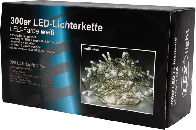 Lex LED Lichterkette mit 300 Lichtern in Weiß für Außen und Innen, IP44 wetterfest - Bild 1