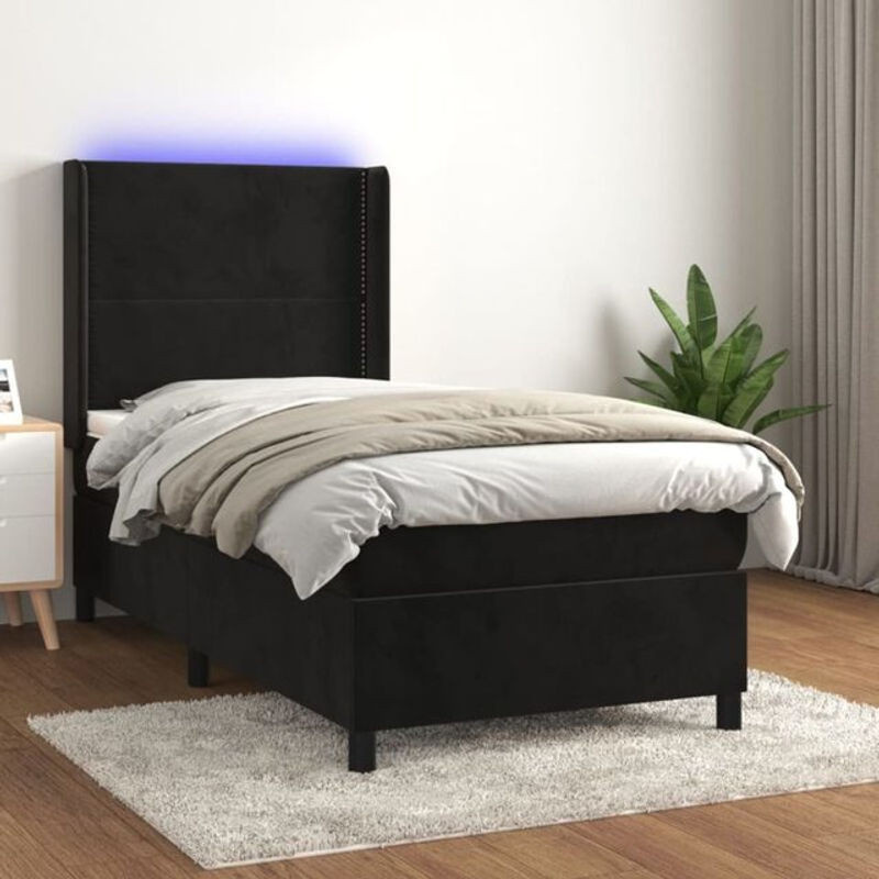 vidaxl Boxspringbett in Schwarz mit Matratze aus Samt und Massivholz B/T/H: 90 x 190 x 128 cm - Bild 1