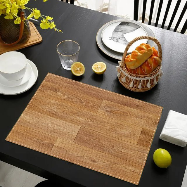 VIKAMA Tischset Set in Braun mit Holzmaserung und Leinenstruktur, wasserdicht und ölbeständig - Bild 1