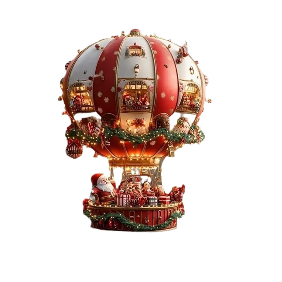 Weihnachtliche Wanddekoration mit Weihnachtsmann im Heißluftballon aus Acryl in Rot - Bild 5