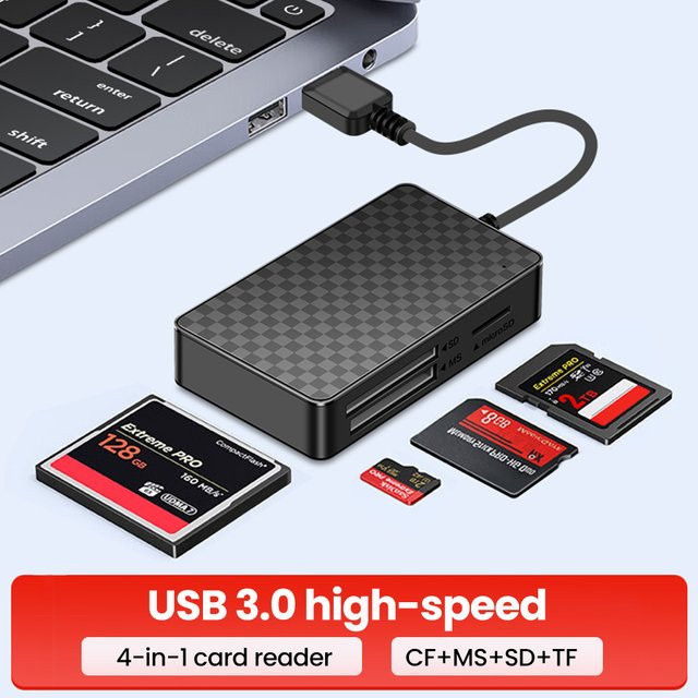 elough 4-in-1 USB 3.0 Multifunktions-Kartenleser für SD TF CF MS Karten in Schwarz mit USB-A Anschluss - Bild 1