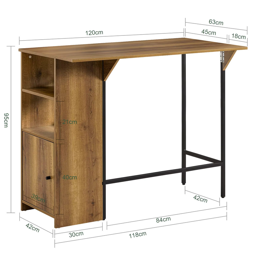 SoBuy Bartisch FWT98-PF in Industrie-Design mit erweiterbarer Arbeitsfläche, Farbe Braun, B/T/H: 120 x 45 x 95 cm - Bild 3