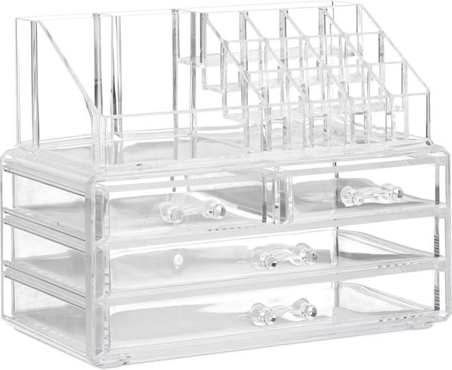 Relaxdays Make Up Organizer aus Acryl in Transparent mit 4 Schubfächern, B: 24 cm, T: 19 cm, H: 13,5 cm - Bild 1