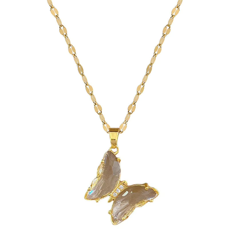 Dieyuro Halskette Schmetterling, Edelstahl, Kristall, Gold, Damen - Bild 2