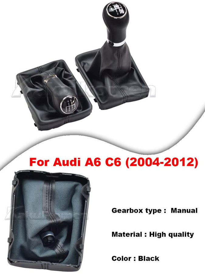 GOOOODABC Schaltknauf mit Lederhülle für Audi A6 A4 S4 B8 8K A5 8T 8F Q5 8R 2007-2015 C6 2004-2012, 5- oder 6-Gang, Schwarz - Bild 6