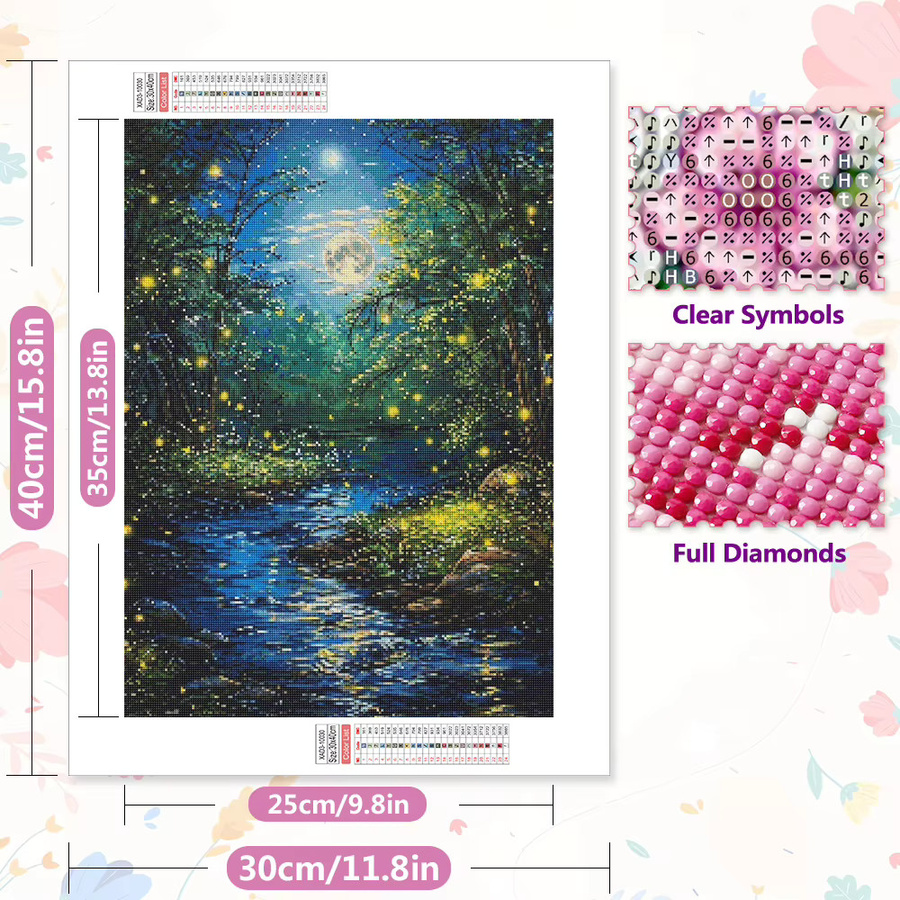 EverShine DIY 5D Diamant-Stickerei Flusslandschaft mit Mond und Bäumen, Mosaik-Malerei-Set in Multicolour, B/H: 30 x 20 cm - Bild 2