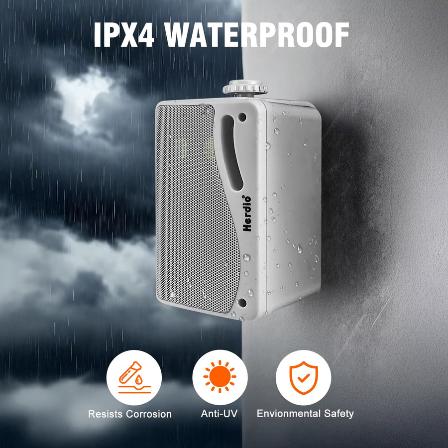 Herdio Bluetooth Outdoor Lautsprecher 400W, wasserdichte passive Wandmontage-Lautsprecher für Garten, Terrasse und Marine, Schwarz - Bild 2
