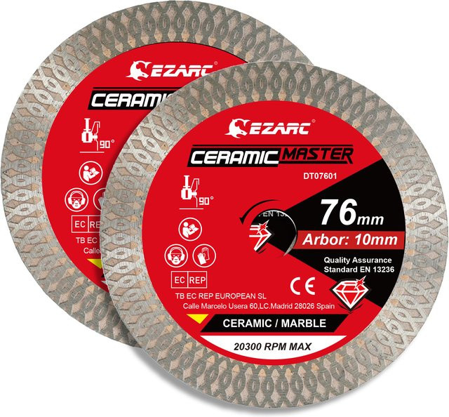 EZARC Diamant-Trennscheibe 76 mm superdünne Diamantsägeblade für Winkelschleifer zum Schneiden von Fliesen, Keramik, Granit, Marmor und Stein, Farbe: Silber - Bild 1