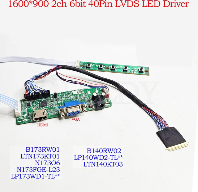 GLZLDY LCD-Controller-Board-Kit für 17,3 Zoll LED Displays mit HDMI und VGA für B173RW01 N173FGE-L23 LP173WD1-TL N173O6 Auflösung 1600x900 - Bild 1
