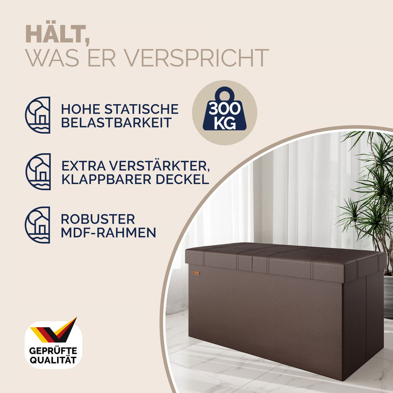 Casaria Sitzbank Braun mit Stauraum und faltbarer Funktion B/T/H: 80 x 40 x 40 cm - Bild 3