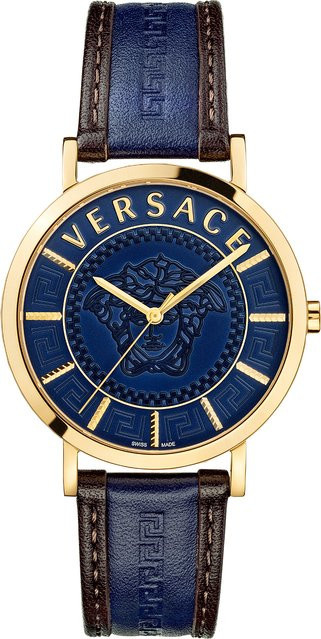 Versace Armbanduhr, Quarz, Edelstahl, Blau, Leder, 40 mm, Herren - Bild 1