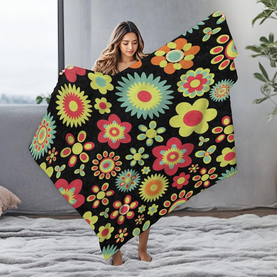 JMG Household Supplies Fleece-Decke mit Blumenmuster im Retro-Stil, weiche Dekorative Kuscheldecke aus Coral Fleece, Mehrfarbig, B x H: 70 x 100 cm - Bild 6