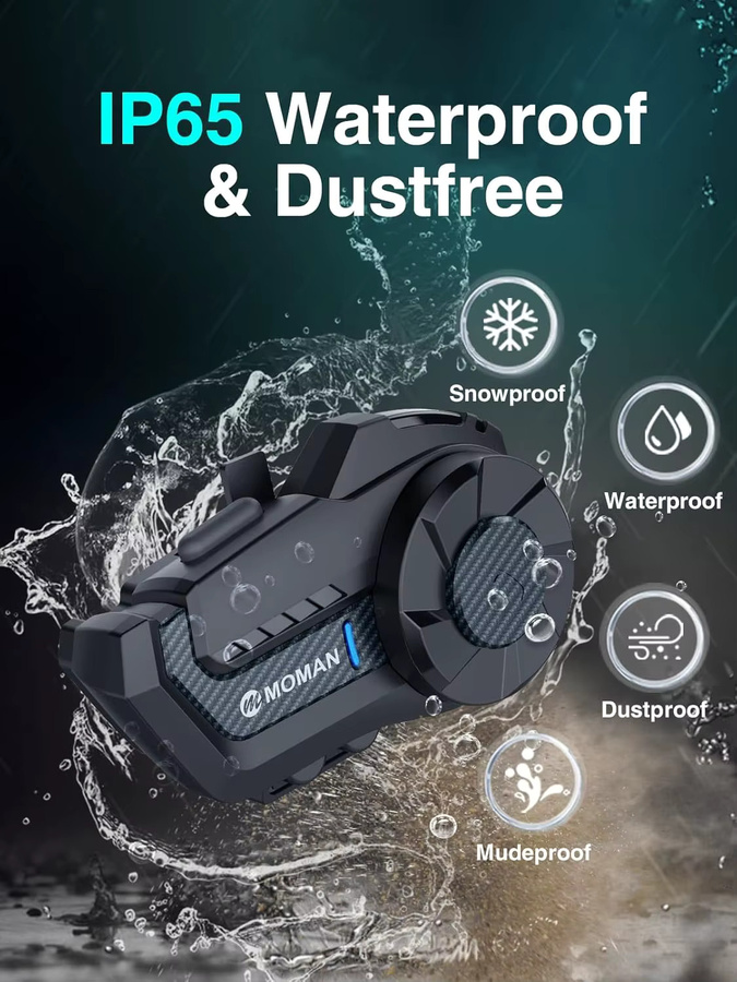 Moman Motorradhelm Intercom Mesh Bluetooth Headset in Schwarz mit Wireless 5.1 Kommunikationssystem und 1000m Reichweite - Bild 3