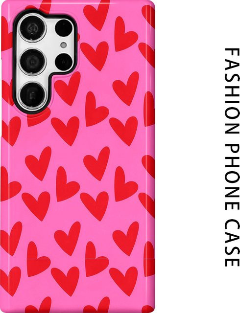 Glänzende Handyhülle mit rosa roten Herzen für Samsung Galaxy S26 S25 S24 S23 S20 FE A56 A36 Ultra HD Hartschale - Bild 1