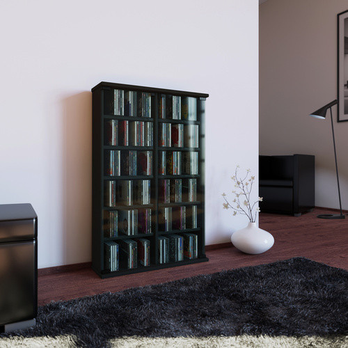 VCM CD/DVD Regal Roma in Schwarz aus Holzwerkstoff mit ESG-Sicherheitsglas, B/H/T: 60 x 91,5 x 18 cm - Bild 2