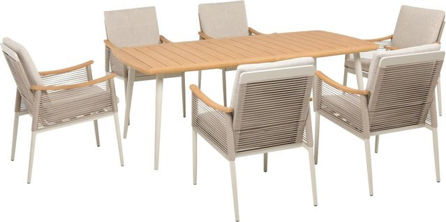 DELUKE Garten-Sitzgruppe LIVIA in Braun mit Esstisch und 7 Stühlen aus Aluminium und Kunststoff - Bild 1