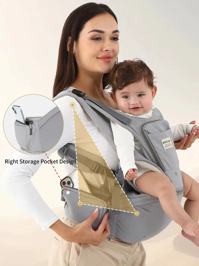 INSULAR Kinder-Taillenhocker Grau – Atmungsaktive 3-in-1 Babytrage mit Hüftsitz für das ganze Jahr - Bild 3