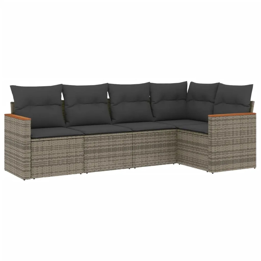 vidaXL 5-tlg Garten-Sofagarnitur in L-Form aus Polyrattan und Akazienholz mit Kissen in Grau - Bild 2