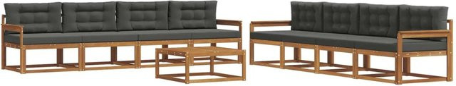 vidaXL Outdoor-Sofagarnitur 9-teilig aus massivem Akazienholz in Natur und Anthrazit mit Kissen und Tisch - Bild 1