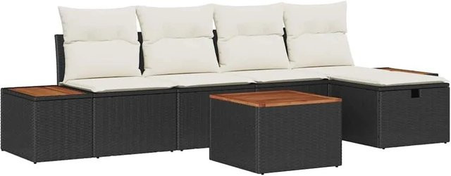 vidaXL Garten-Sofa-Set aus Poly Rattan in Schwarz mit 6-teiligem Set inklusive Kissen und Couchtisch - Bild 1