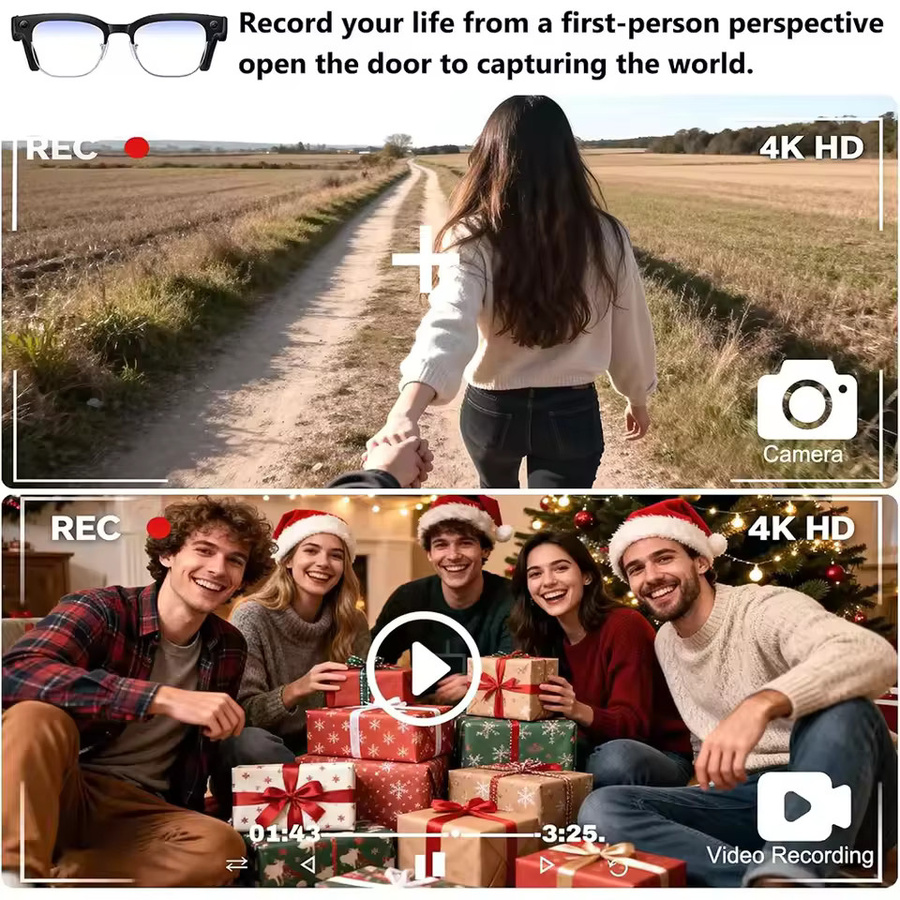 GUHUAVMI KI-Smart-Brille mit 800W-Kamera, Blaulichtfilter und Audio-Funktionen für Videoaufnahme, Übersetzung, Musik und Anrufe in Schwarz oder Blau - Bild 4