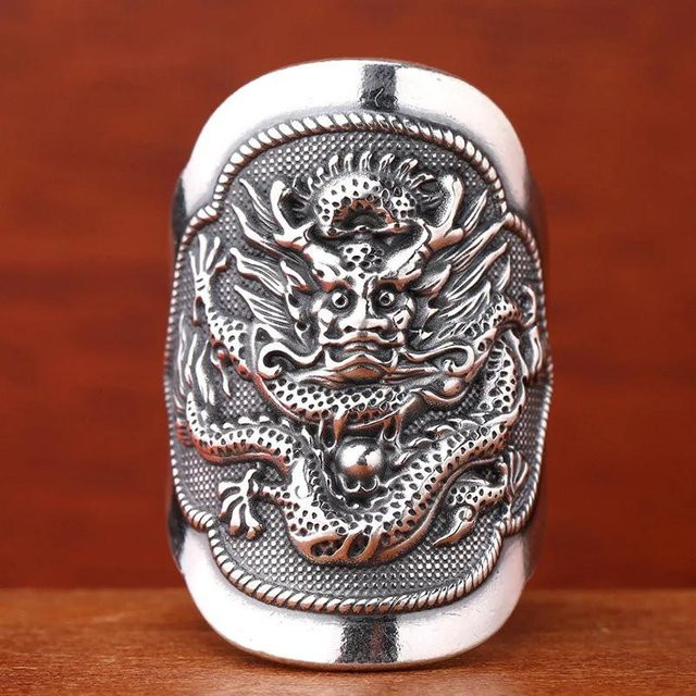 Yiran Jewelry Ring, Drachen Totem, Kupfer, grau, Herren - Bild 1