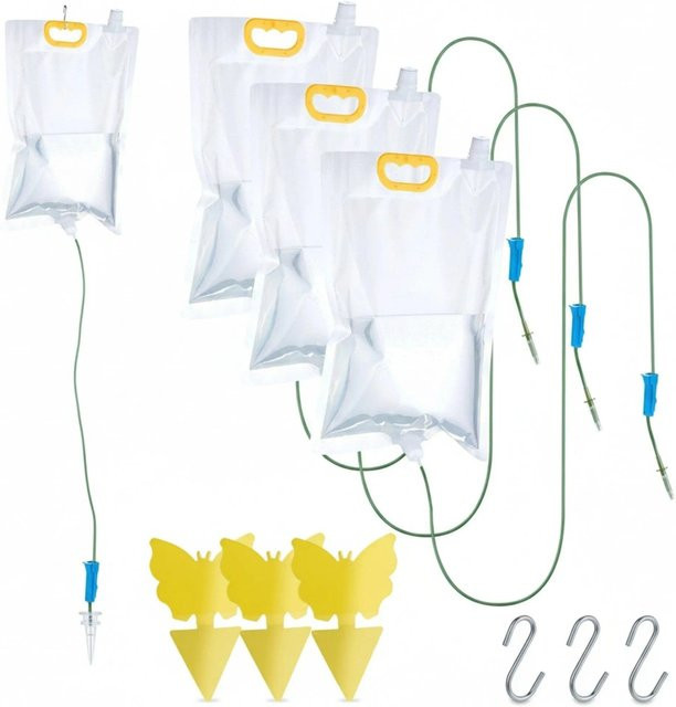 Relaxdays Tropfbewässerungsbeutel und Gelbsticker Set aus Kunststoff in Transparent, Grün, Blau und Gelb, B: 38 cm, T: 25 cm - Bild 1