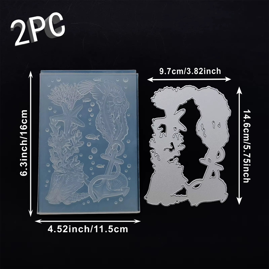 Deep Sea Art 2-teiliges 3D-Relief-Ordner-Set aus Metall mit Meereslebewesen-Hintergrunddesign - Bild 3