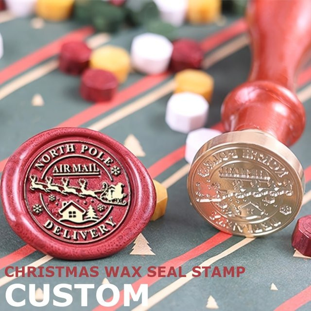 Personalisierter Wachssiegelstempel aus Messing mit individuellem Design oder Text, Durchmesser: 3 cm, Farbe: Schwarz - Bild 1