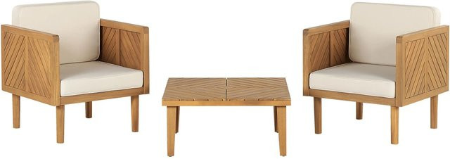 Beliani Bistro Set BARATTI in Hellbeige mit Holzoptik, B/T/H: 65 x 65 x 76 cm - Bild 1